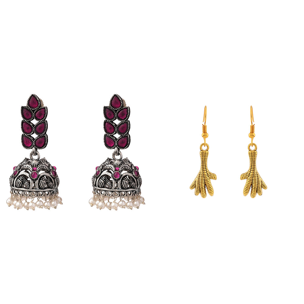Leaf Cascade jhumki earrings (Red) Talon twist dangler earrings Combo set