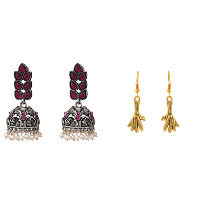 Leaf Cascade jhumki earrings (Red) Talon twist dangler earrings Combo set