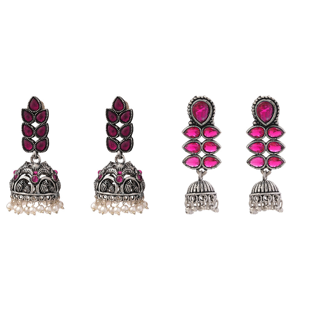 Leaf Cascade jhumki earrings (Red) Dazzle Dash Jhumki earring (Red) Combo set