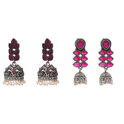 Leaf Cascade jhumki earrings (Red) Dazzle Dash Jhumki earring (Red) Combo set