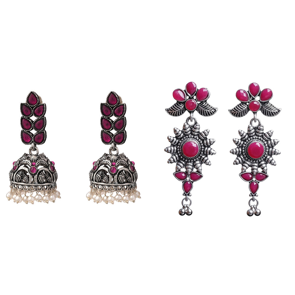 Leaf Cascade jhumki earrings (Red) FloraSun dangler earrings (Red) Combo set