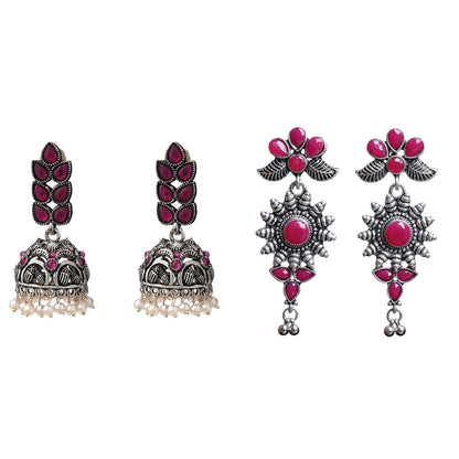 Leaf Cascade jhumki earrings (Red) FloraSun dangler earrings (Red) Combo set