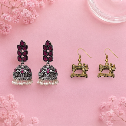 Leaf Cascade jhumki earrings (Red) Taylor dangler earrings Combo set
