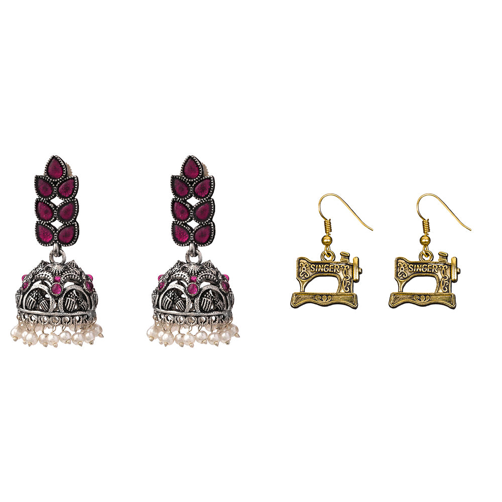 Leaf Cascade jhumki earrings (Red) Taylor dangler earrings Combo set