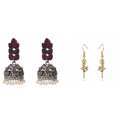 Leaf Cascade jhumki earrings (Red) Cloud nine dangler earrings Combo set
