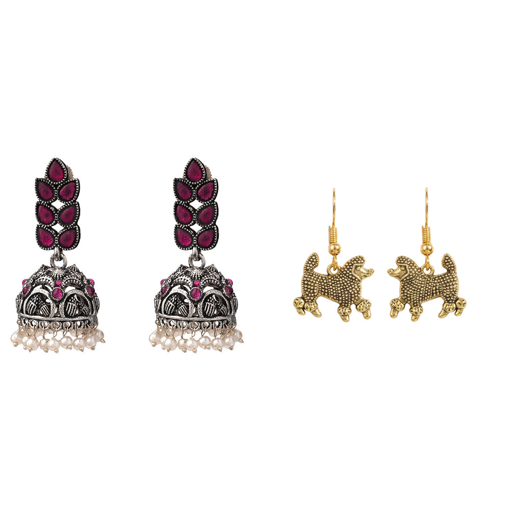 Leaf Cascade jhumki earrings (Red) Pawfect spark dangler earrinngs Combo set