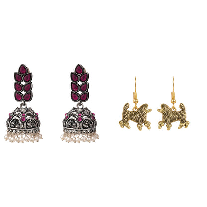 Leaf Cascade jhumki earrings (Red) Pawfect spark dangler earrinngs Combo set
