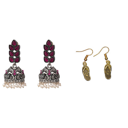 Leaf Cascade jhumki earrings (Red) Sole-mate dangler earrings Combo set