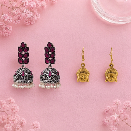 Leaf Cascade jhumki earrings (Red) Devine aura dangler earrings Combo set