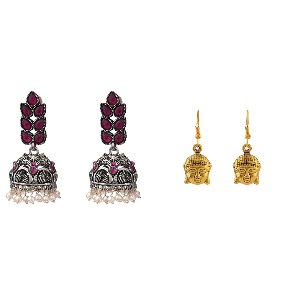 Leaf Cascade jhumki earrings (Red) Devine aura dangler earrings Combo set