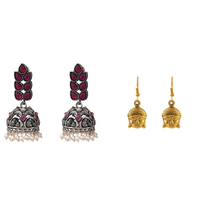 Leaf Cascade jhumki earrings (Red) Devine aura dangler earrings Combo set