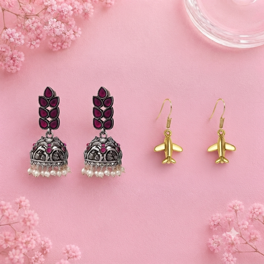 Leaf Cascade jhumki earrings (Red) Sky High dangler earrings Combo set