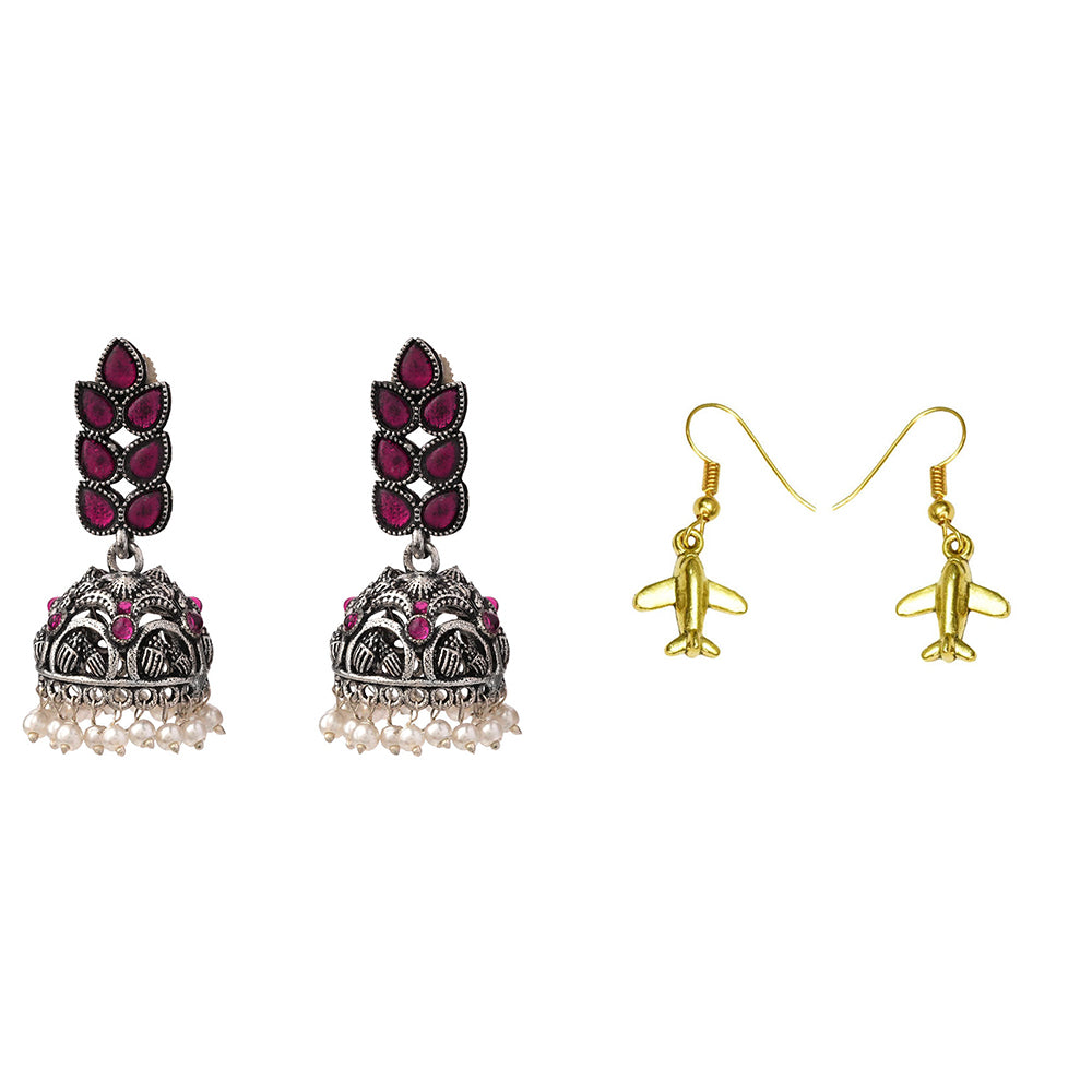 Leaf Cascade jhumki earrings (Red) Sky High dangler earrings Combo set
