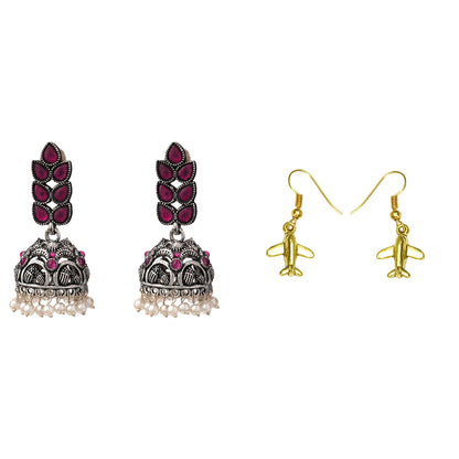 Leaf Cascade jhumki earrings (Red) Sky High dangler earrings Combo set