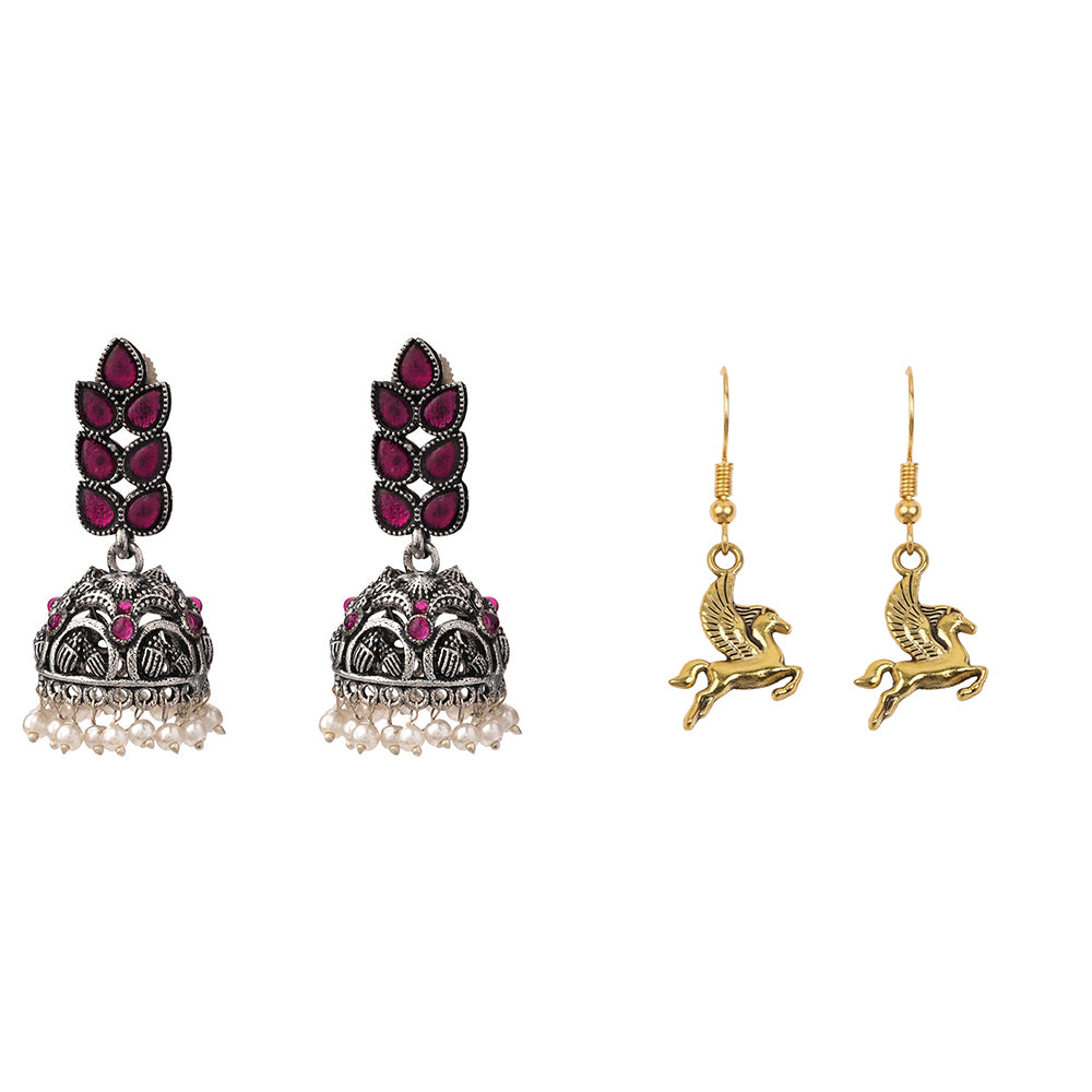 Leaf Cascade jhumki earrings (Red) Winged Glam dangler earrings Combo set