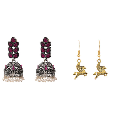 Leaf Cascade jhumki earrings (Red) Winged Glam dangler earrings Combo set