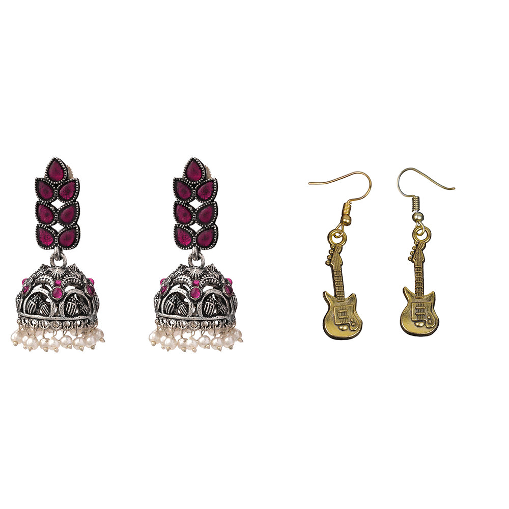 Leaf Cascade jhumki earrings (Red) Strum chic dangler earrings Combo set