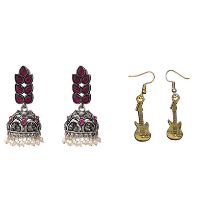 Leaf Cascade jhumki earrings (Red) Strum chic dangler earrings Combo set