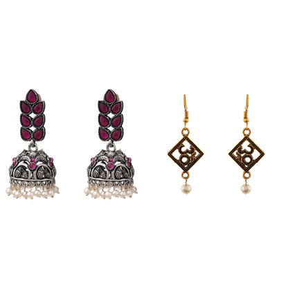 Leaf Cascade jhumki earrings (Red) Eternal om dangler earrings Combo set