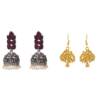 Leaf Cascade jhumki earrings (Red) Eternal roots dangler earrings Combo set