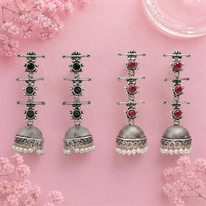 Royal Triple Bell Layered Jhumka Earring (Black) Royal Triple Bell Layered Jhumka Earring (Dark Maroon) Combo set