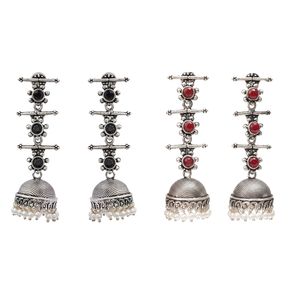 Royal Triple Bell Layered Jhumka Earring (Black) Royal Triple Bell Layered Jhumka Earring (Dark Maroon) Combo set