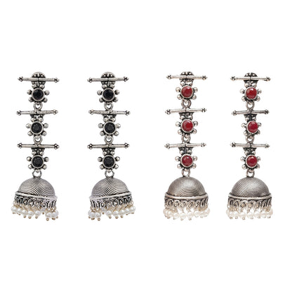 Royal Triple Bell Layered Jhumka Earring (Black) Royal Triple Bell Layered Jhumka Earring (Dark Maroon) Combo set