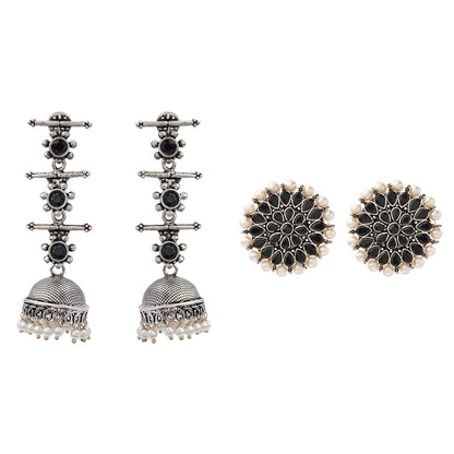 Royal Triple Bell Layered Jhumka Earring (Black) Desi Diva stud earring (Black) Combo set