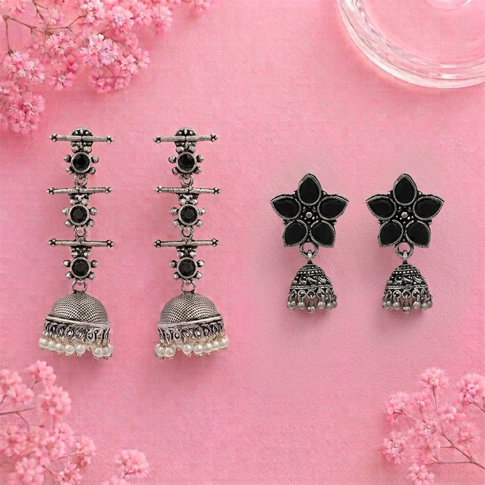 Royal Triple Bell Layered Jhumka Earring (Black) Beauty Bloom ghunghroo jhumki earring (Black) Combo set