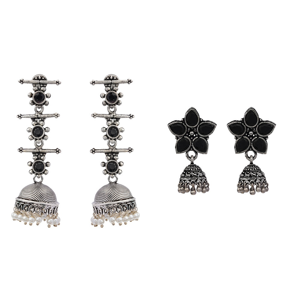 Royal Triple Bell Layered Jhumka Earring (Black) Beauty Bloom ghunghroo jhumki earring (Black) Combo set