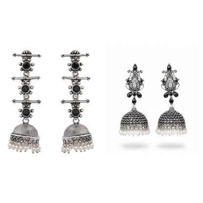 Royal Triple Bell Layered Jhumka Earring (Black) Kalash Kamal earring (Black) Combo set