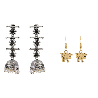 Royal Triple Bell Layered Jhumka Earring (Black) Ba Ba dangler earrings Combo set