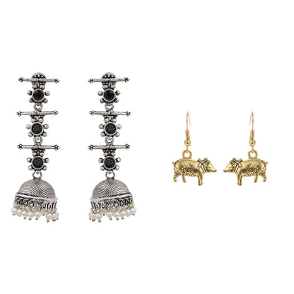 Royal Triple Bell Layered Jhumka Earring (Black) piggy dangler earrings Combo set