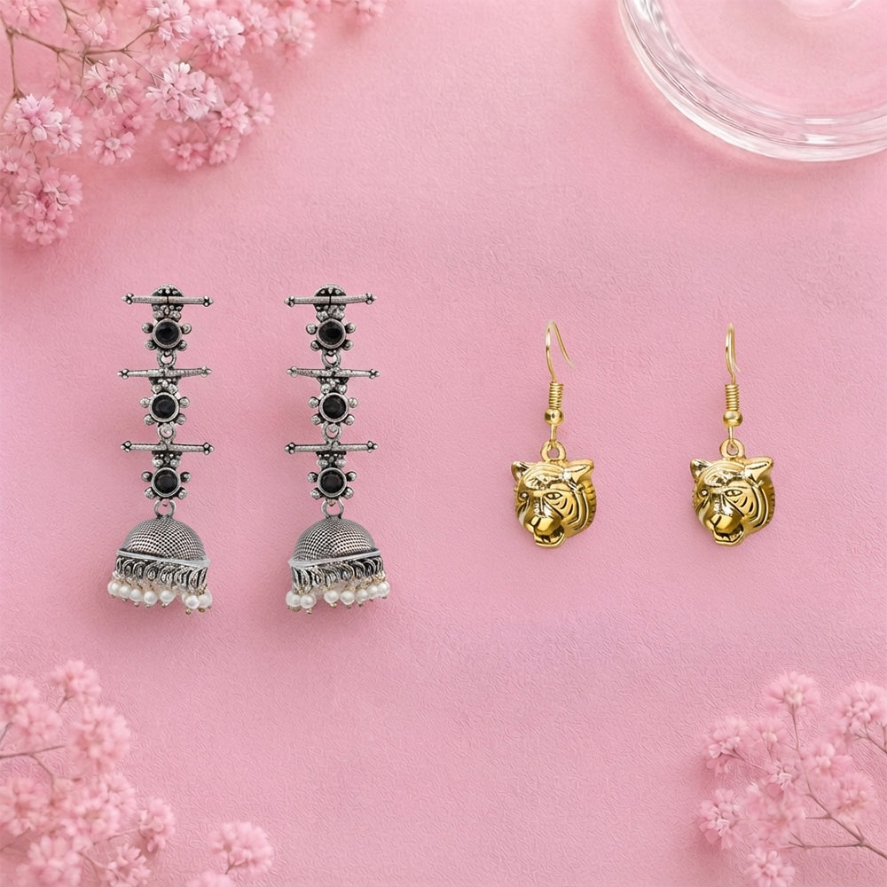 Royal Triple Bell Layered Jhumka Earring (Black) fiercely flawless dangler earrings Combo set