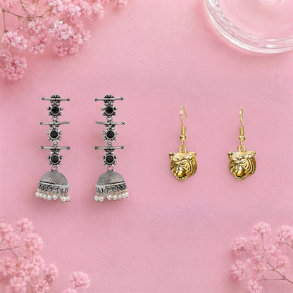 Royal Triple Bell Layered Jhumka Earring (Black) fiercely flawless dangler earrings Combo set