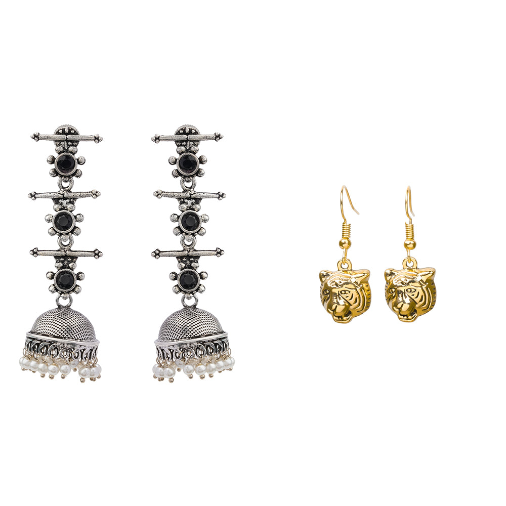 Royal Triple Bell Layered Jhumka Earring (Black) fiercely flawless dangler earrings Combo set