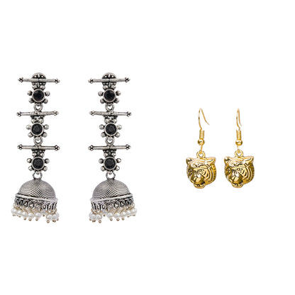 Royal Triple Bell Layered Jhumka Earring (Black) fiercely flawless dangler earrings Combo set