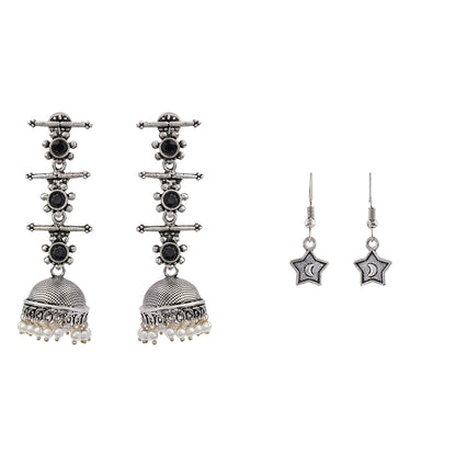 Royal Triple Bell Layered Jhumka Earring (Black) You're a star dangler earrings (Silver) Combo set