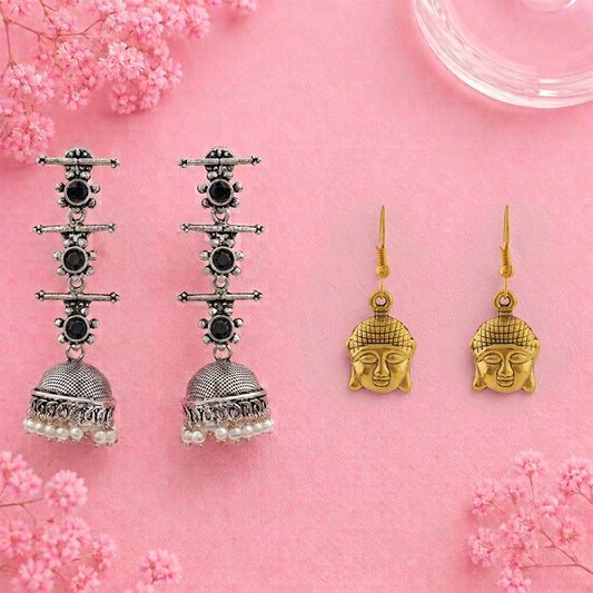 Royal Triple Bell Layered Jhumka Earring (Black) Devine aura dangler earrings Combo set
