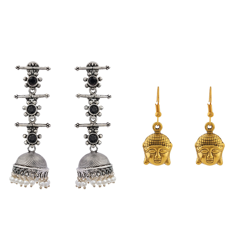 Royal Triple Bell Layered Jhumka Earring (Black) Devine aura dangler earrings Combo set