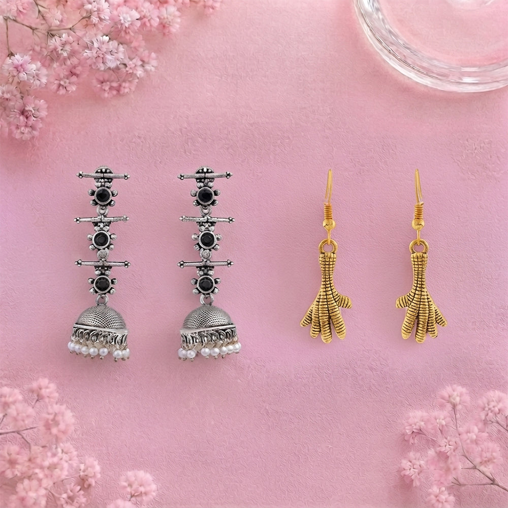 Royal Triple Bell Layered Jhumka Earring (Black) Talon twist dangler earrings Combo set