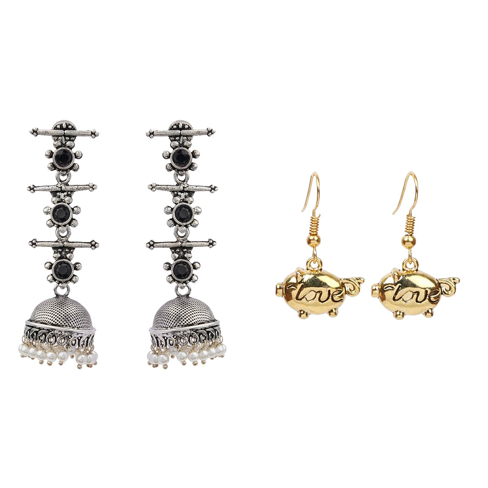 Royal Triple Bell Layered Jhumka Earring (Black) Treasure oink dangler earrings Combo set