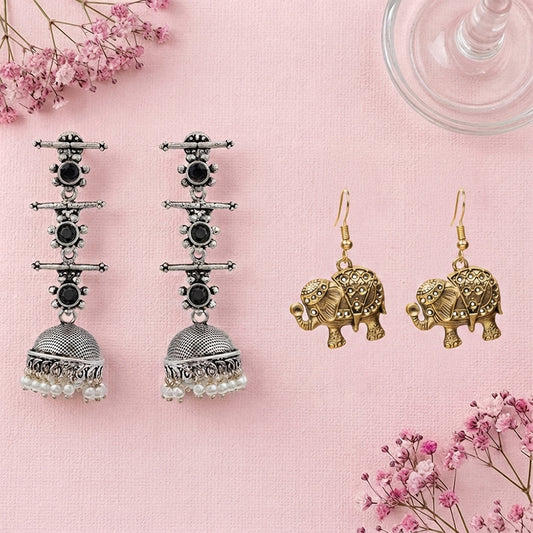 Royal Triple Bell Layered Jhumka Earring (Black) Trunk twist dangler earrings Combo set