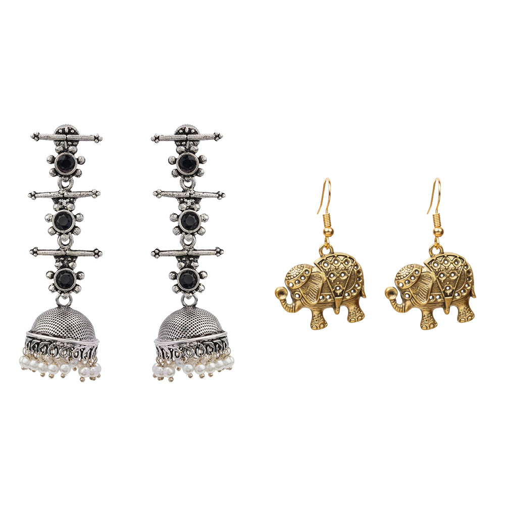 Royal Triple Bell Layered Jhumka Earring (Black) Trunk twist dangler earrings Combo set