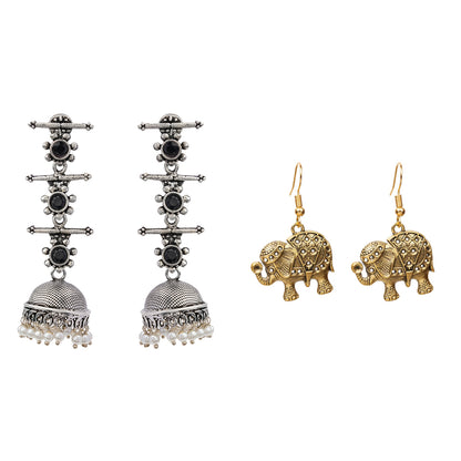 Royal Triple Bell Layered Jhumka Earring (Black) Trunk twist dangler earrings Combo set
