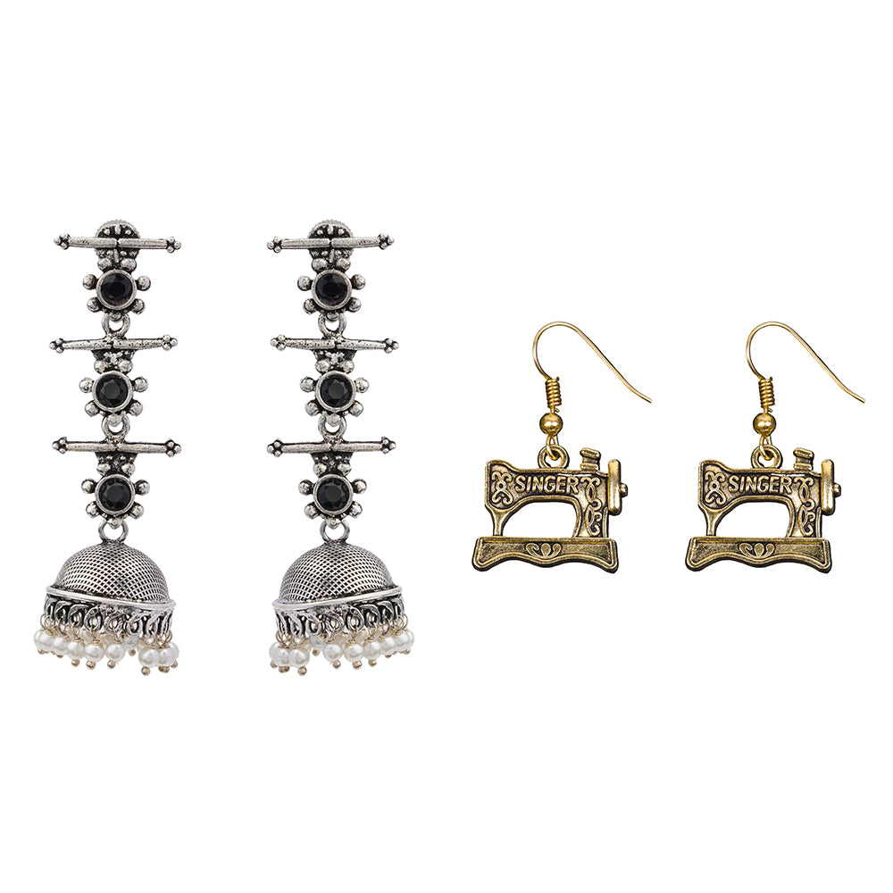 Royal Triple Bell Layered Jhumka Earring (Black) Taylor dangler earrings Combo set