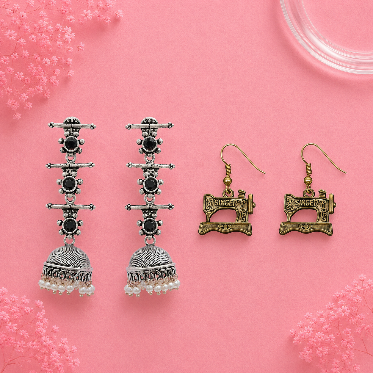 Royal Triple Bell Layered Jhumka Earring (Black) Taylor dangler earrings Combo set