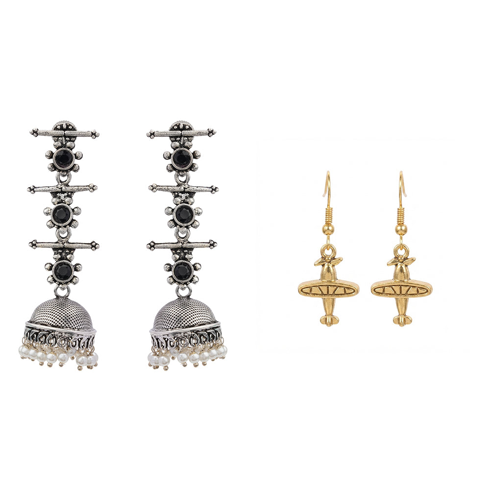 Royal Triple Bell Layered Jhumka Earring (Black) Cloud nine dangler earrings Combo set