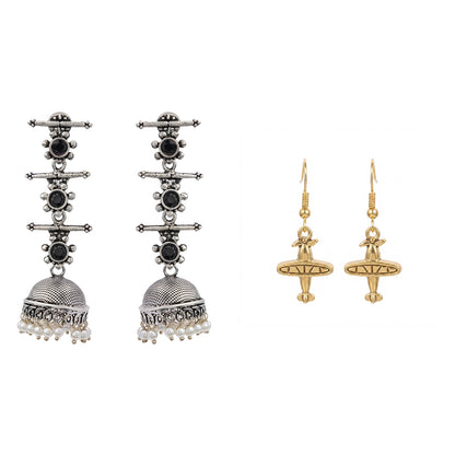 Royal Triple Bell Layered Jhumka Earring (Black) Cloud nine dangler earrings Combo set