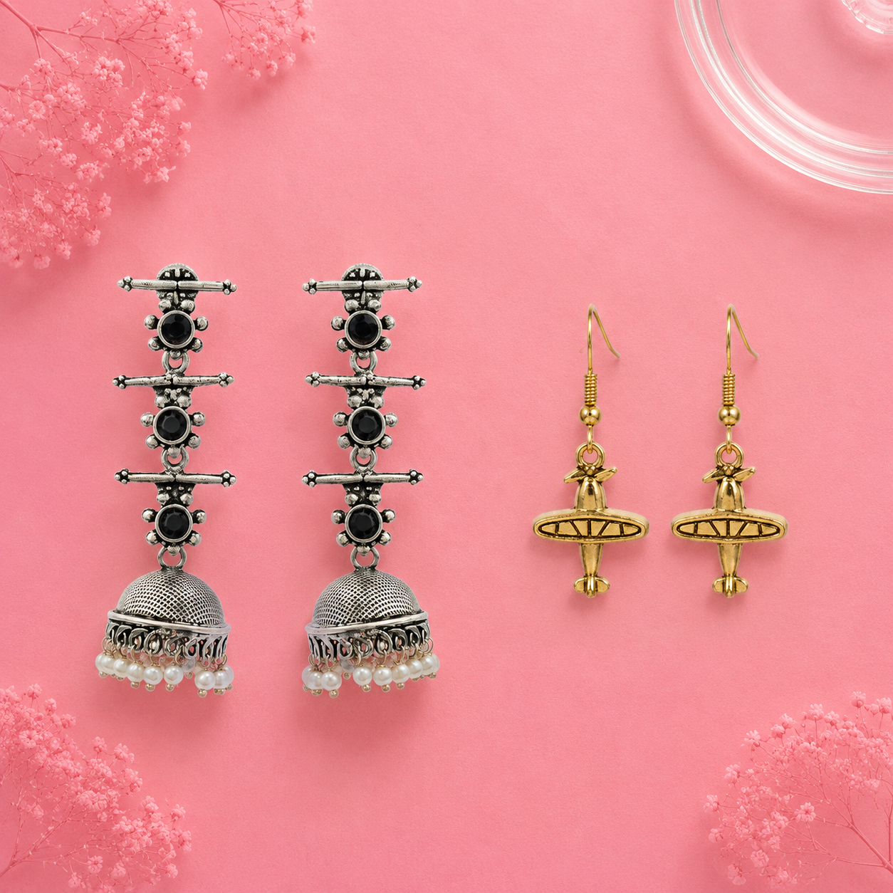 Royal Triple Bell Layered Jhumka Earring (Black) Cloud nine dangler earrings Combo set